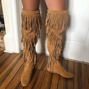 Over the knee fringe boot